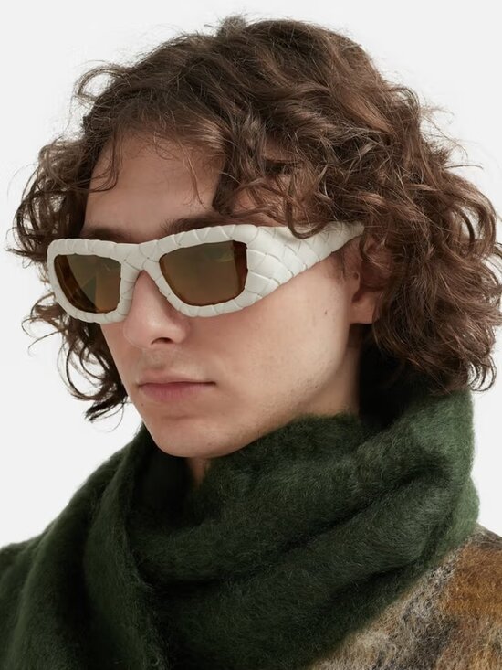 Bottega Veneta Women Sunglasses Chalk White Brown Rectangle BV1303S 006 NEW